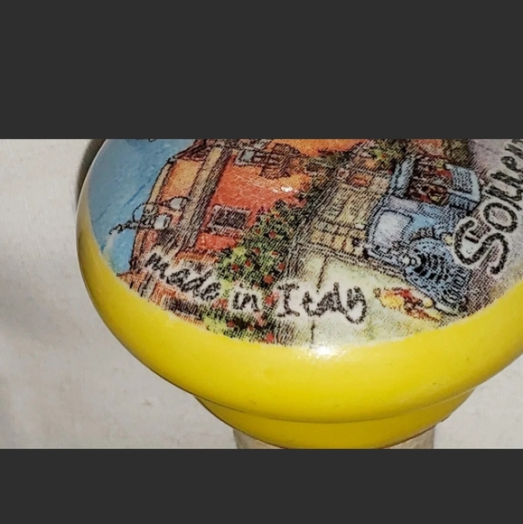 :* 6 Wine Glass Charms 3 scenic Italy porcelain Wine bottle corks & wine butler - Picture 3 of 12